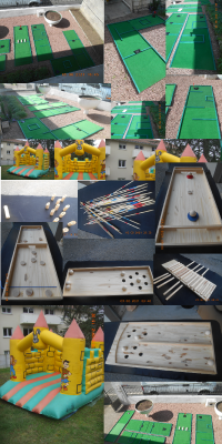 Location de jeux en bois, mini golf et château gonflable